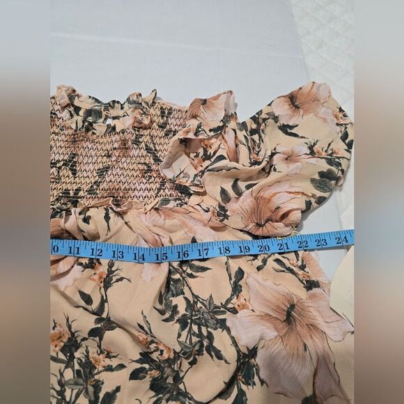 Happy X Nature Smocked Shift Dress Size Medium In Blush Floral Hibiscuos - Picture 8 of 10